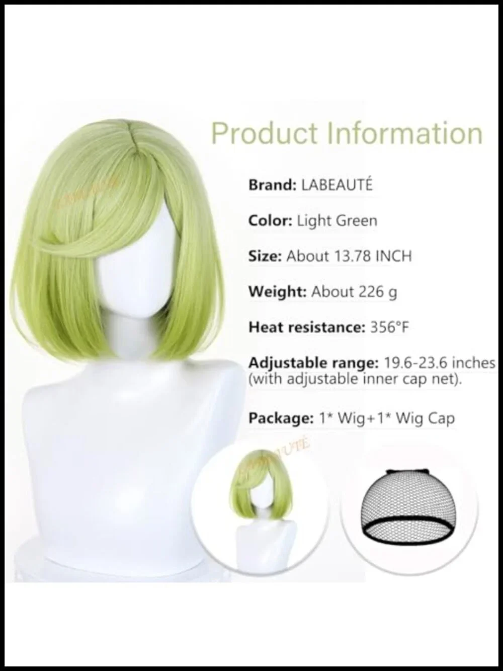 Green Short Bob Cosplay Wig Heat Resistant Synthetic Hair for Witch Hat Atelier